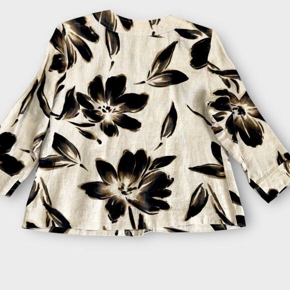 JM Collection Petite 100% Linen Floral 3/4 Sleeves Button Up Top Blouse Size 10P - Picture 3 of 13